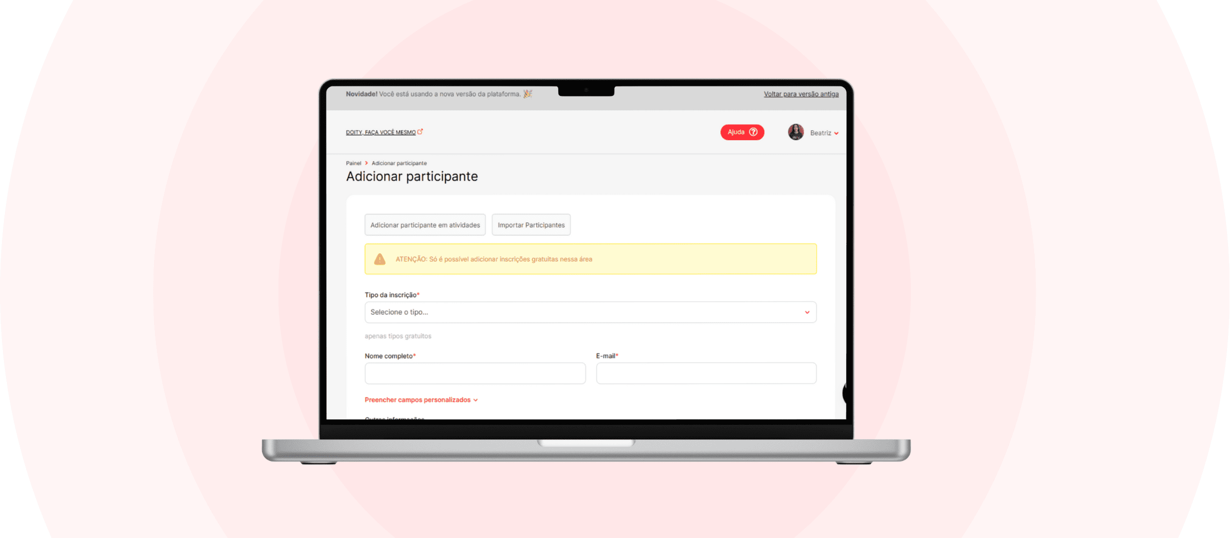Cadastro manual de participantes